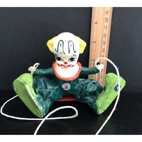 Mexican Paper Mache Vintage Folk Art Clown On Swing - Picture 3 of 9